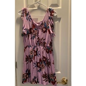 LDLA Women's Lavender Purple Floral Print Dress w/ Lace Up BACK Small